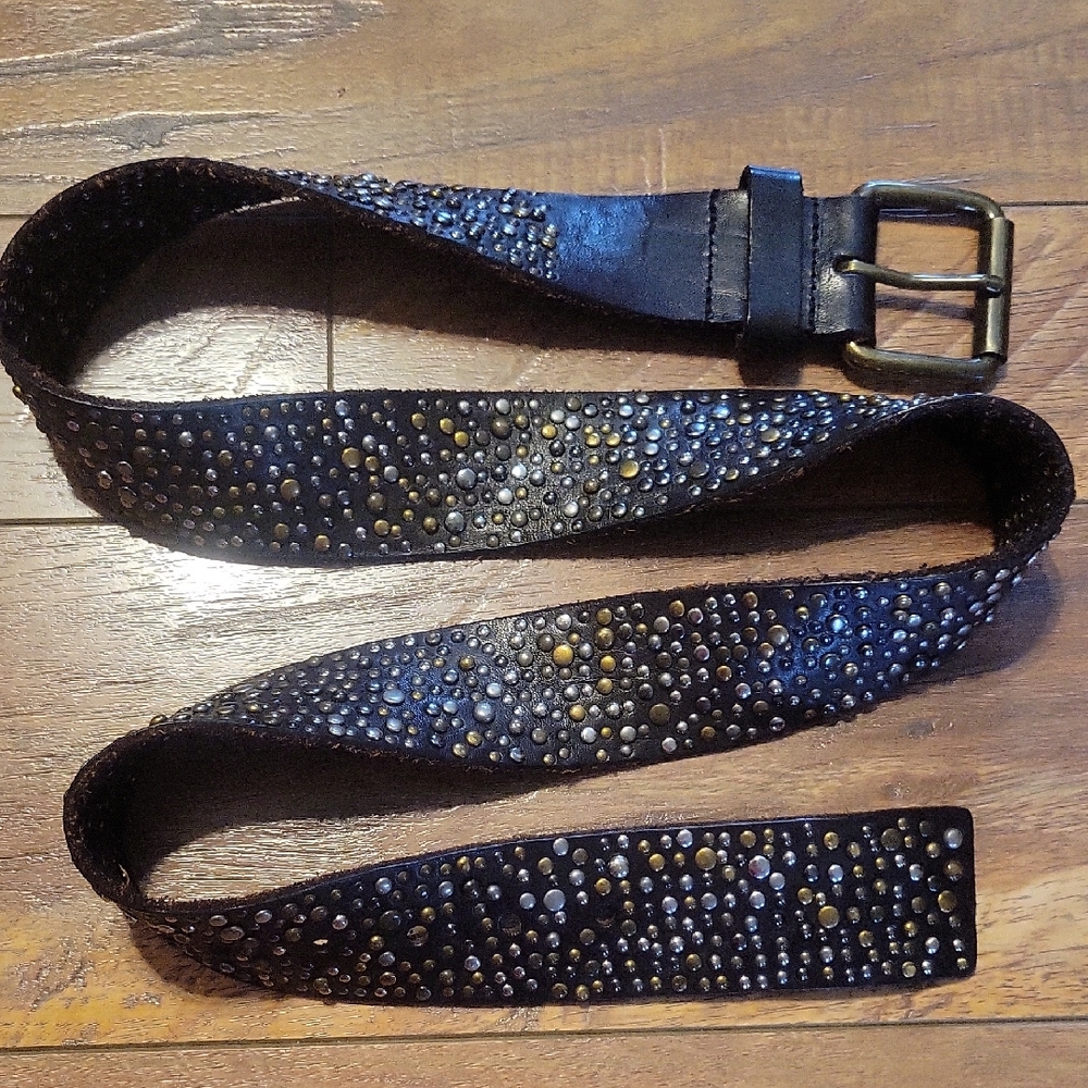 Ted Baker vintage Boho brown leather brass stud belt sz 4